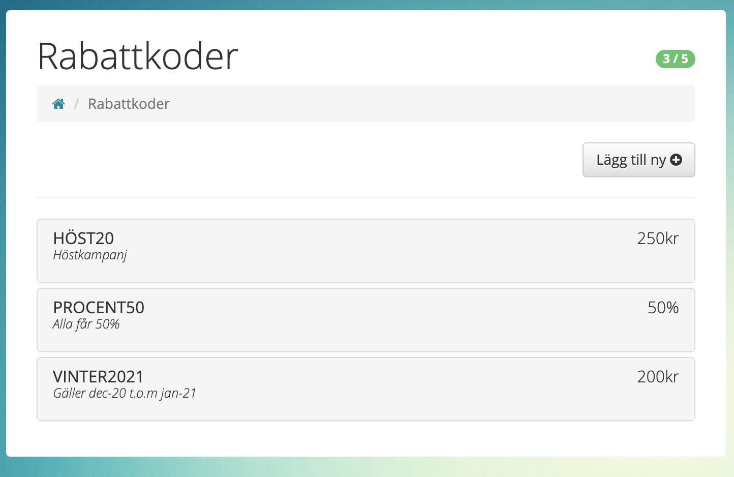 Lista rabattkoder på konto